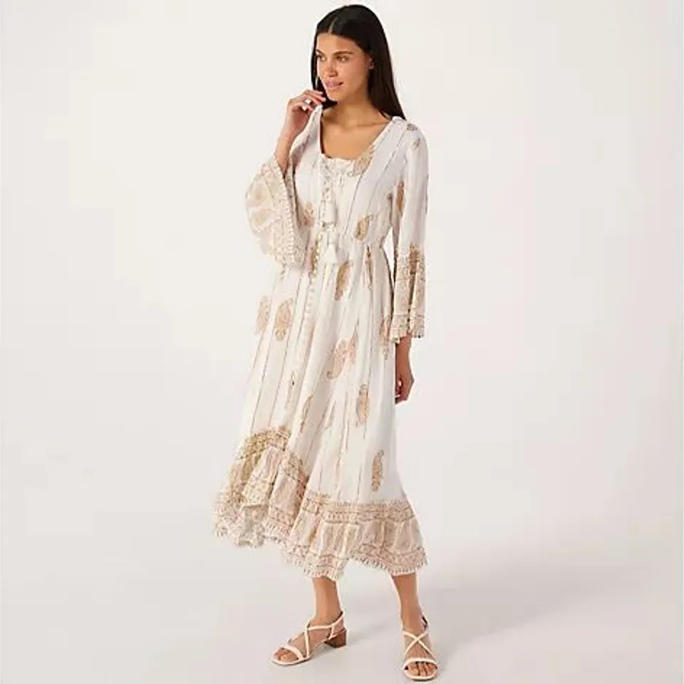 IZABEL LONDON FOIL PRINT DRESS WHITE SIZE SIZE 10