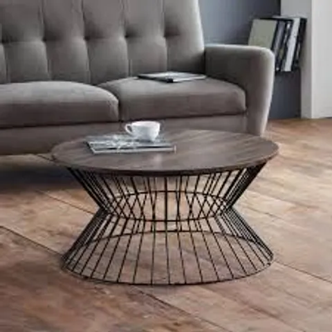BOXED JULIAN BOWEN JERSEY ROUND WIRE COFFEE TABLE - BLACK/WALNUT (1 BOX)
