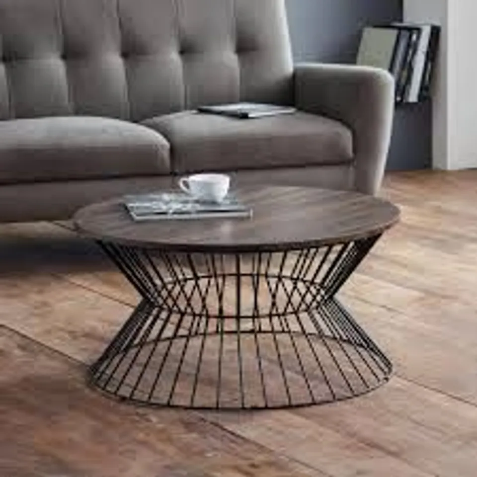 BOXED JULIAN BOWEN JERSEY ROUND WIRE COFFEE TABLE - BLACK/WALNUT (1 BOX)