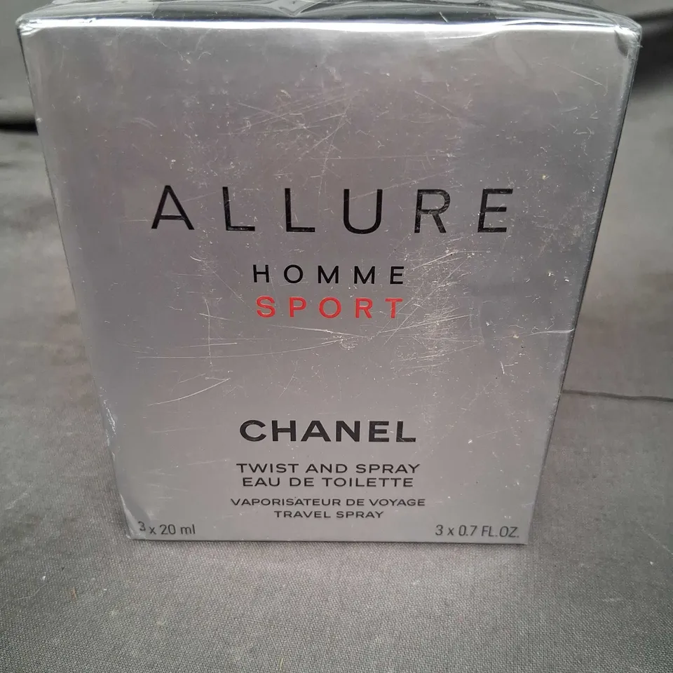 BOXED AND SEALED ALLURE HOMME SPORT CHANEL TWIST AND SPRAY EAU DE TOILETTE 3 X 20ML