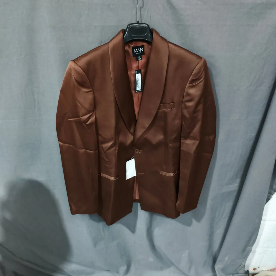 BOOHOOMAN SATIN SHAWL COLLAR BLAZER – CHOCOLATE BROWN, UK 36 (MEN'S)