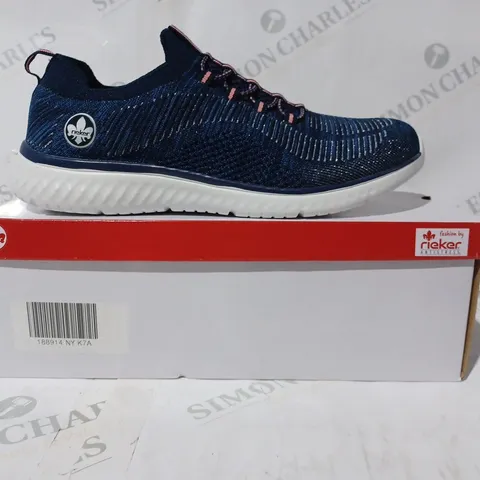 BOXED RIEKER TRAINERS IN NAVY SIZE 7.5