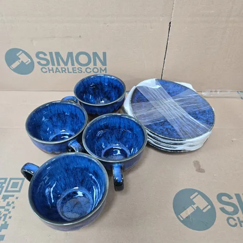 VANCASSO SET OF FOUR BLUE CERAMIC CUPS AND SAUCERS