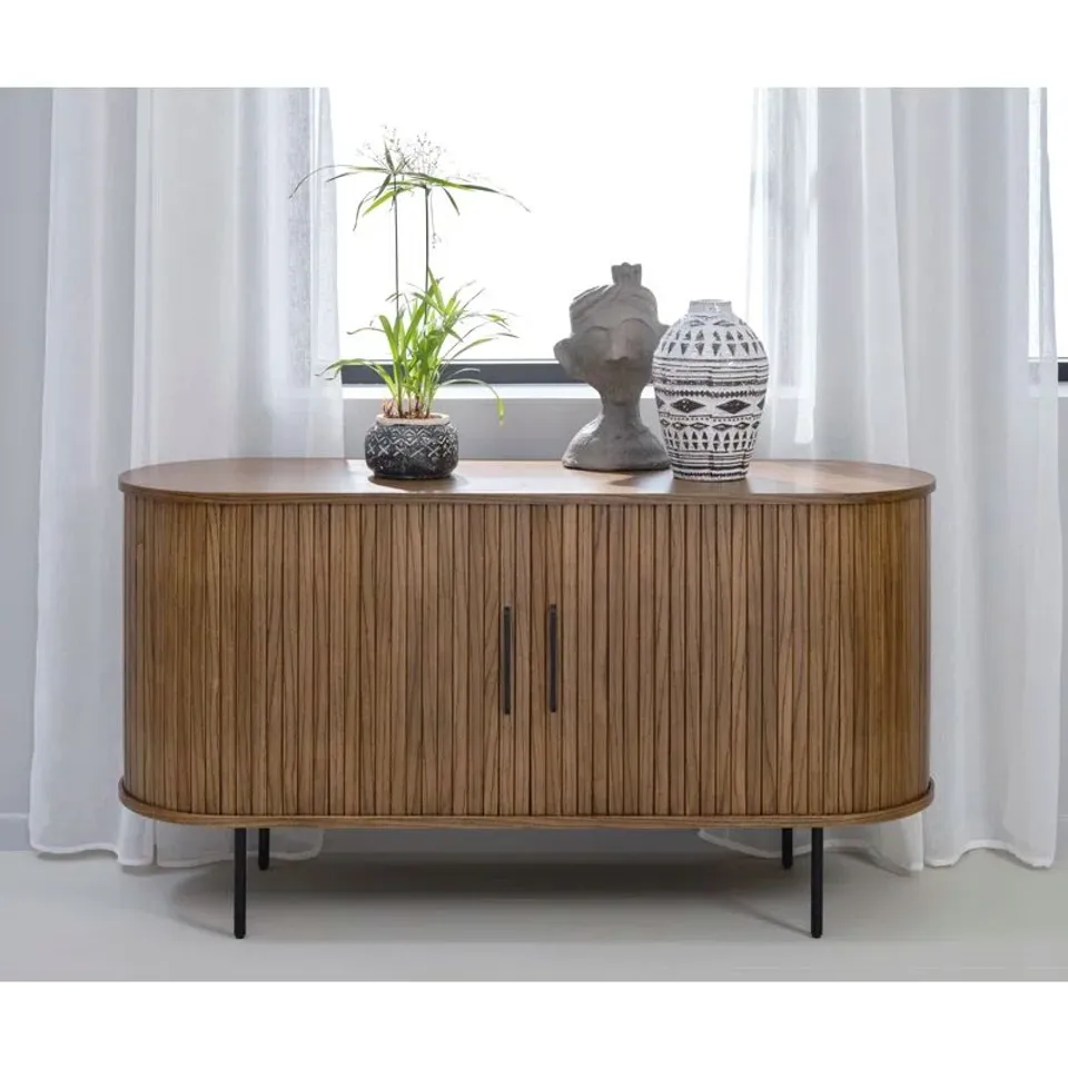 BOXED TENEASHA 140CM SIDEBOARD - SMOKED OAK/BLACK METAL LEGS (2 BOXES)