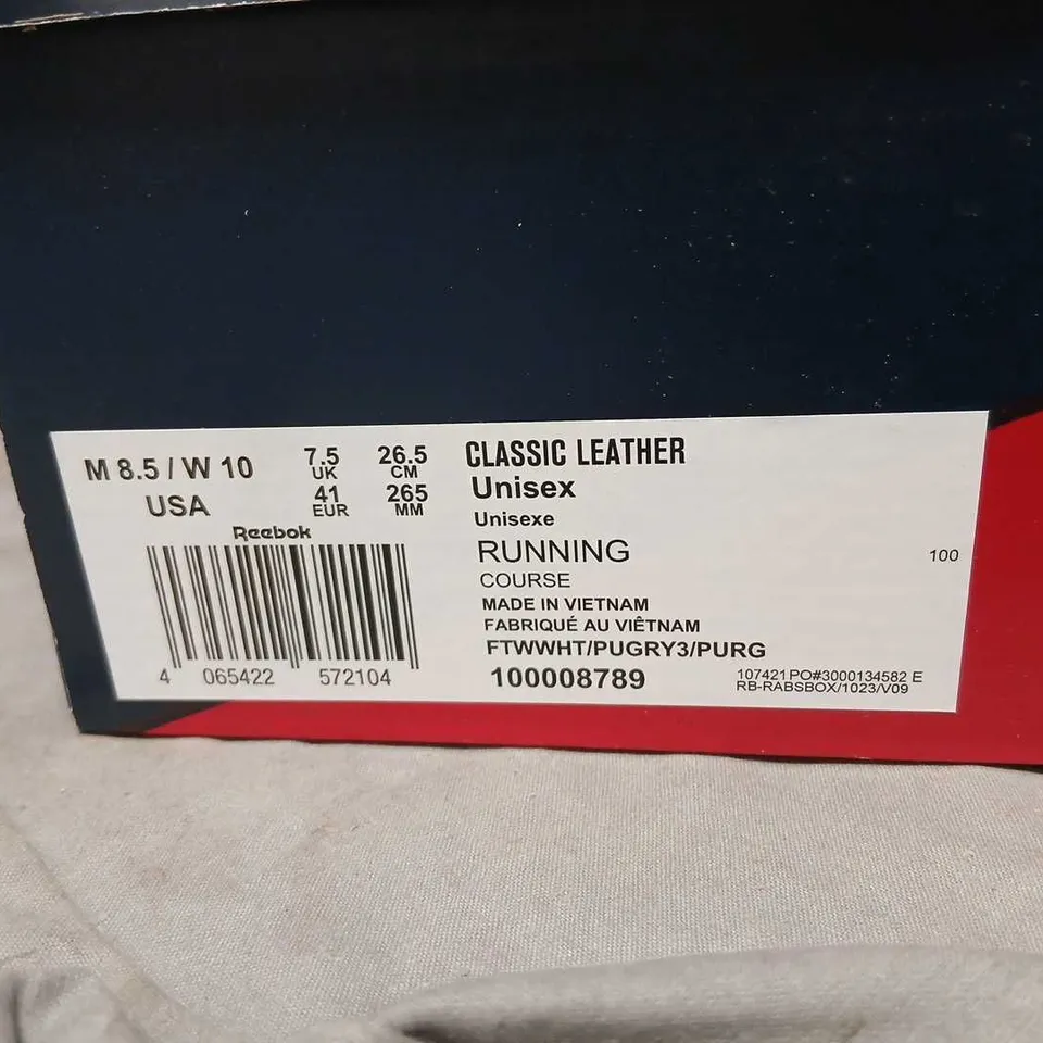 REEBOK CLASSIC LEATHER UNISEX SNEAKERS – UK 7.5 (US MEN 8.5) – WHITE LEATHER