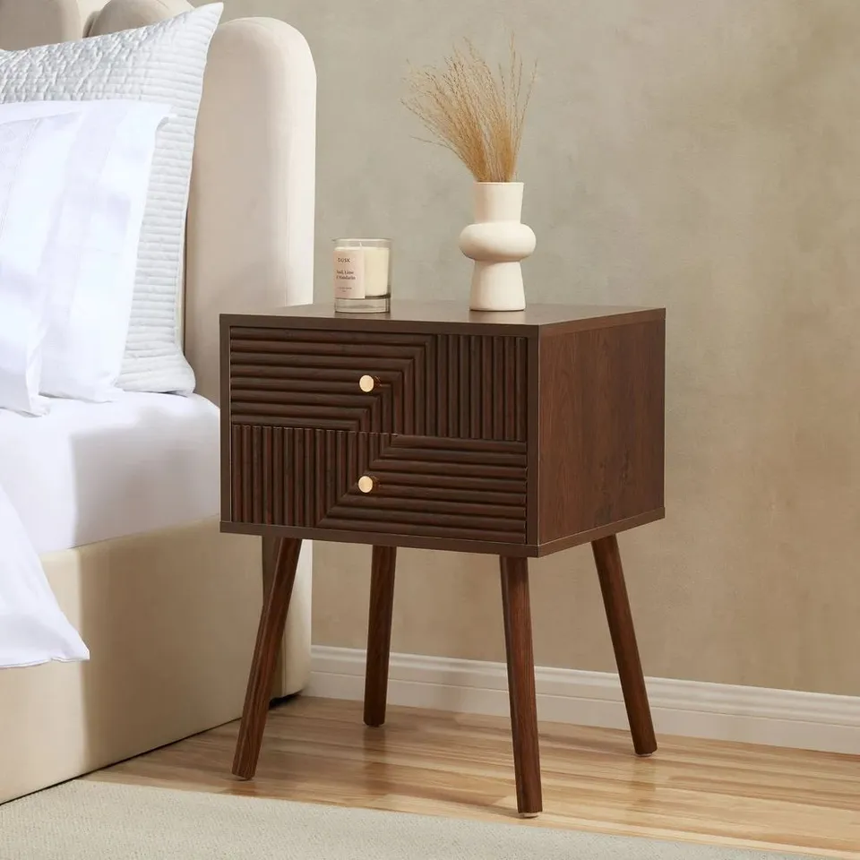 BOXED DUSK DORA 2 DRAWER NIGHTSTAND - WALNUT (1 BOX)