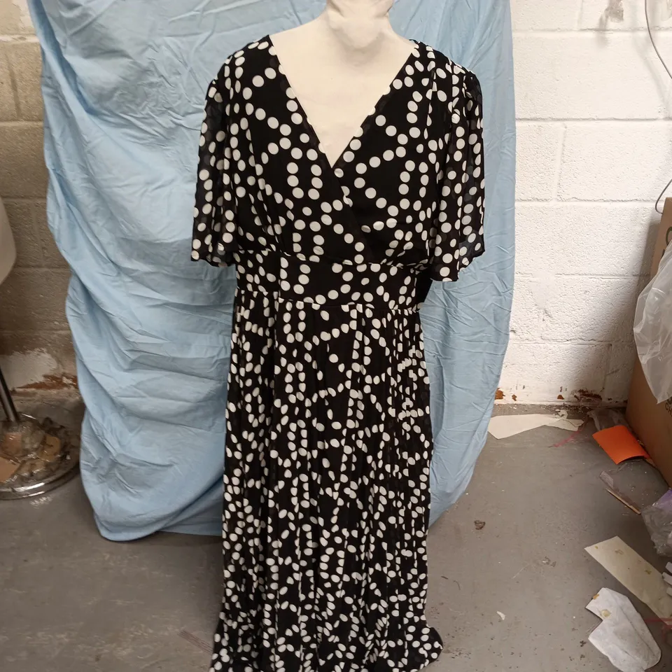 IZABEL LONDON POLKA DOT MIDI DRESS – BLACK & WHITE, UK 14