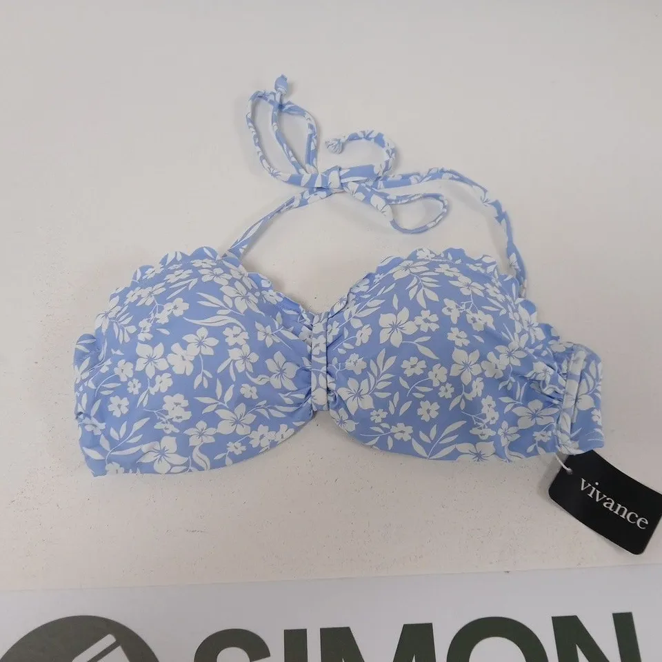 VIVANCE BLUE FLORAL BIKINI TOP WITH HALTERNECK TIES - 34B