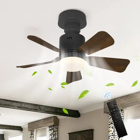BOXED SILVYA 45CM 5-BLADE E27 SOCKET CEILING FAN WITH LED LIGHT AND REMOTE - BLACK