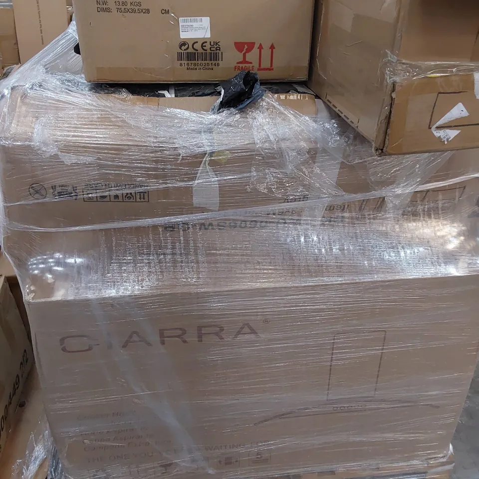 PALLET OF ASSORTED BOXED ITEMS, INCLUDING ARQUER ARC FLOOR LAMP, POP UP GAZEBO, OFFICE CHAIR.