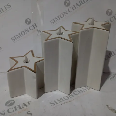 BOXED HOME REFLECTIONS SET OF 3 PRE-LIT WHITE STAR CANDLES