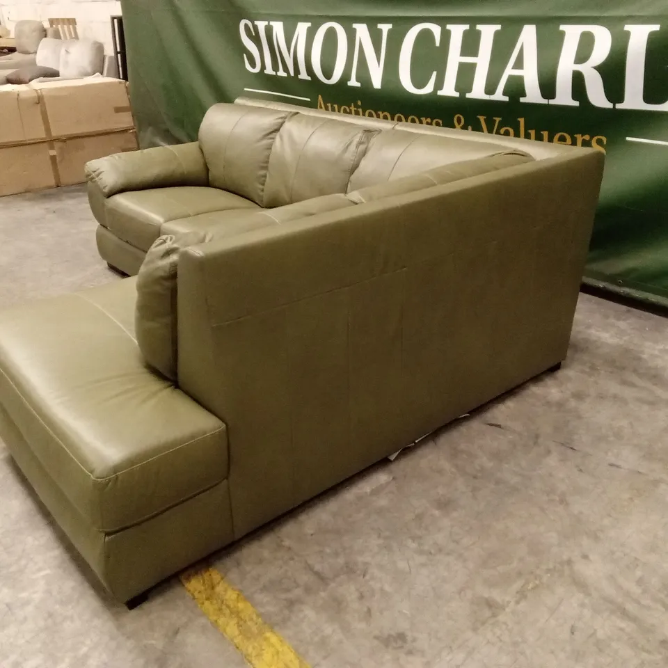 MARLOW ITALIAN LEATHER RIGHT HAND CORNER CHAISE - OLIVE RRP £2399