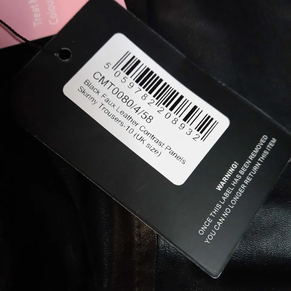 PLT BLACK FAUX LEATHER SKINNY TROUSERS - SIZE 10