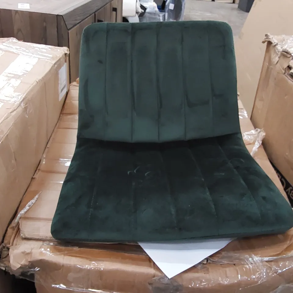 BOXED SET OF 2 DESIGNER DARK GREEN VELVET BAR STOOLS (1 BOX)