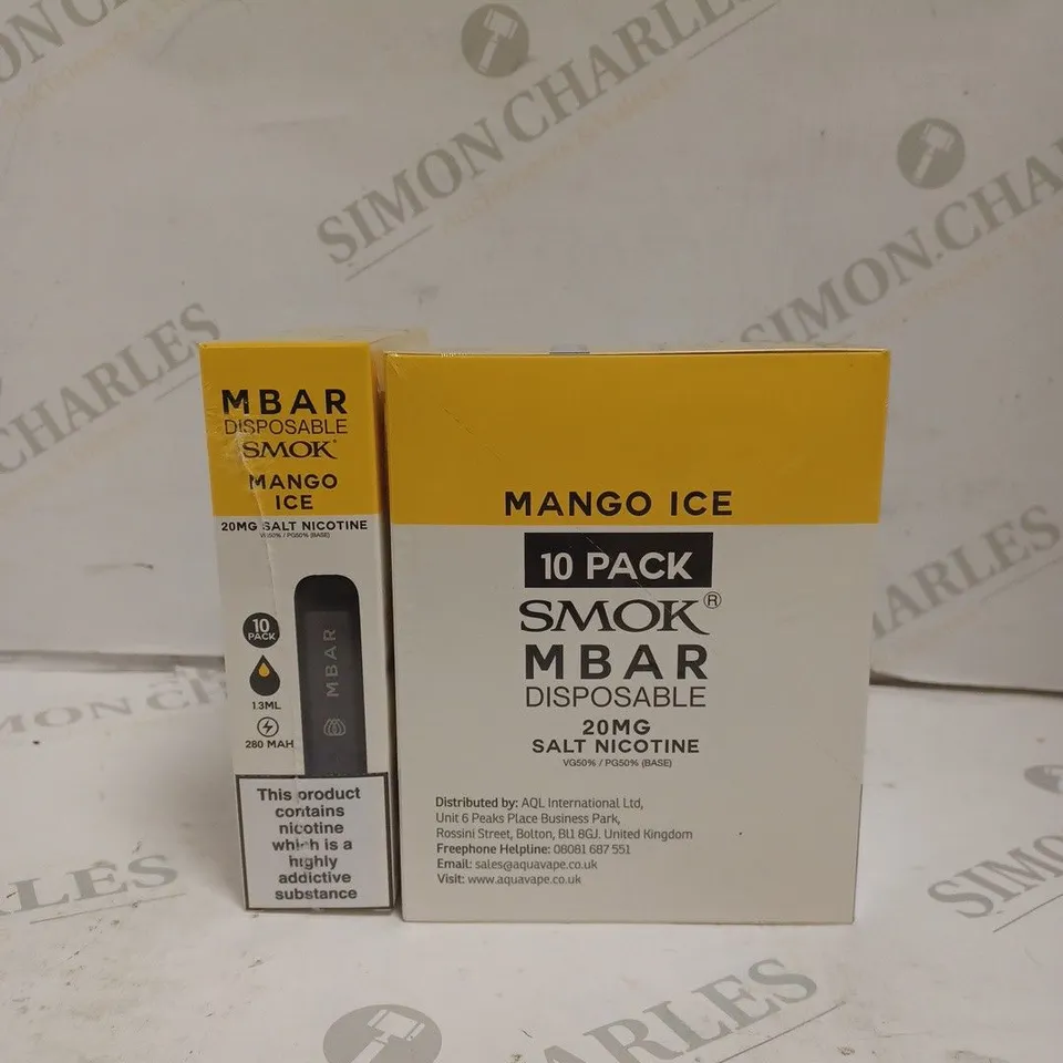 BOXED 1 PACK OF 10 SMOK M BAR DISPOSABLE VAPES - MANGO ICE.