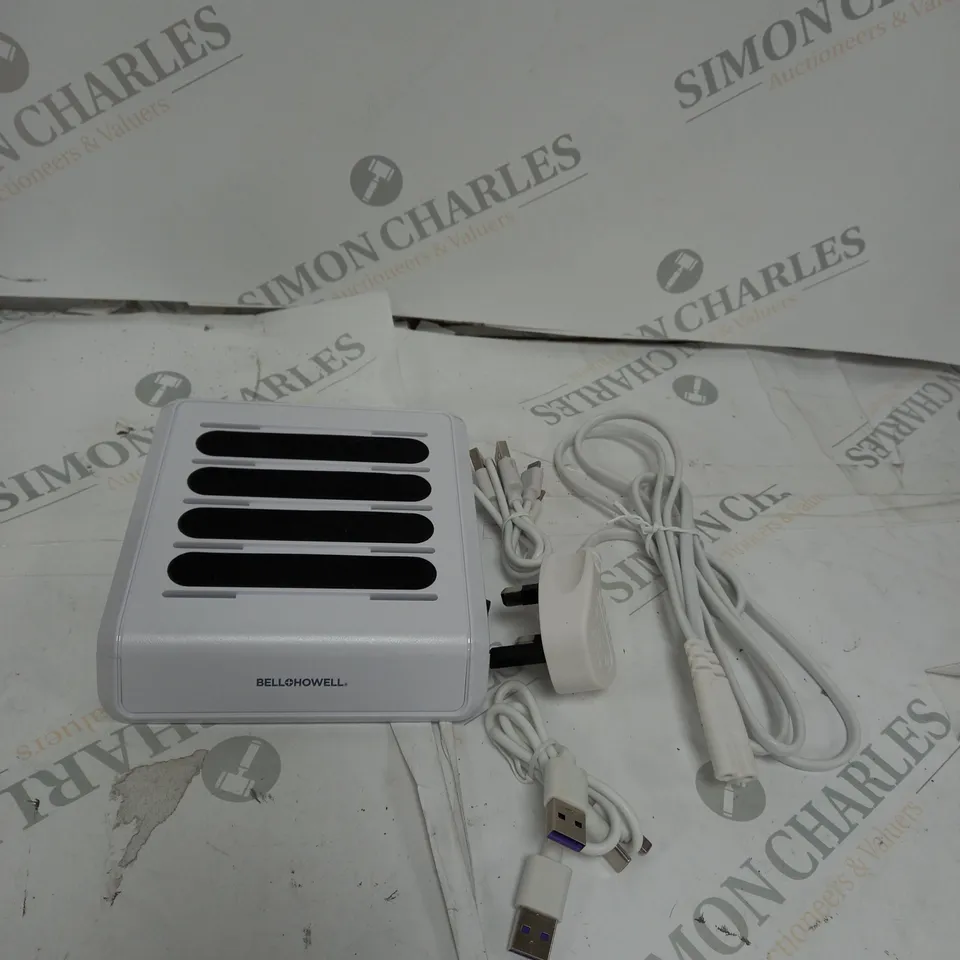 BELL & HOWELL MULTI DEVICE USB CHARGING STATION WITH 4 USB PORTS AND 4 CABLES