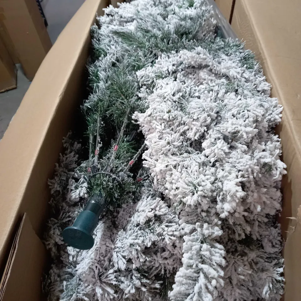 BOXED 8FT FLOCKED PRE LIT DOWNSWEPT REAL LOOK PINE CHRISTMAS TREE - COLLECTION ONLY RRP £187.99