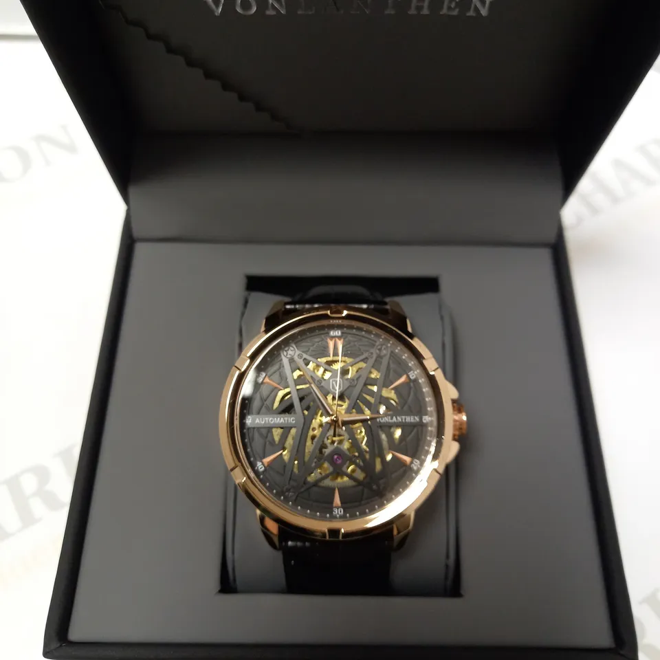 VONLANTHEN PART SKELETON CHRONOGRAPH BLACK LEATHER STRAP WRISTWATCH