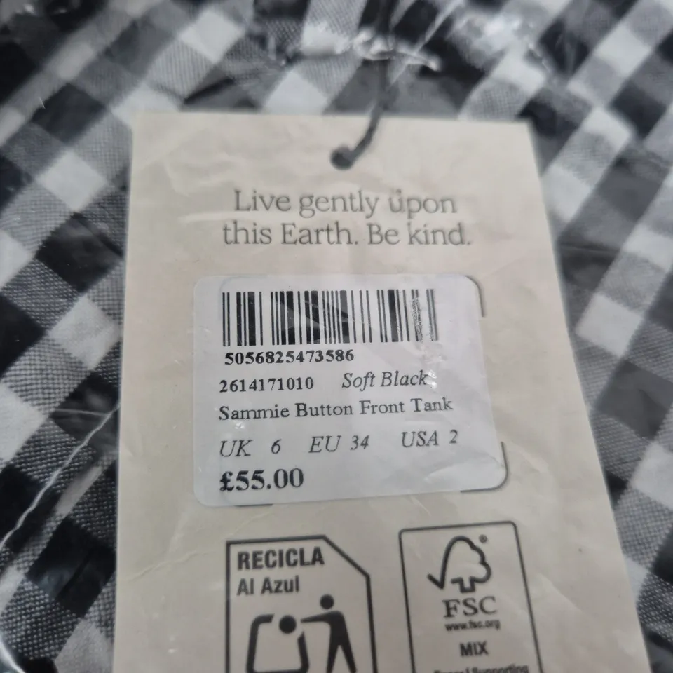 NOBODY'S CHILD SAMMIE BUTTON FRONT TANK – UK 6, BLACK & WHITE GINGHAM