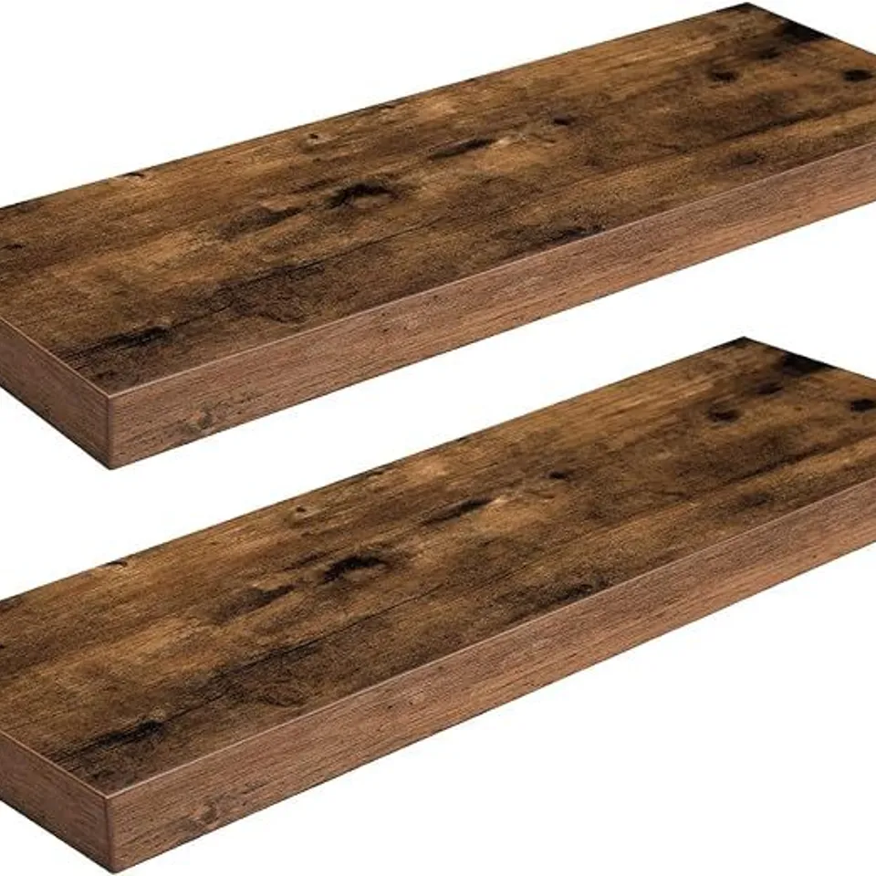 BOXED HOOBRO SET OF 2 FLOATING SHELVES FOR WALL, 23.6",  RUSTIC BROWN