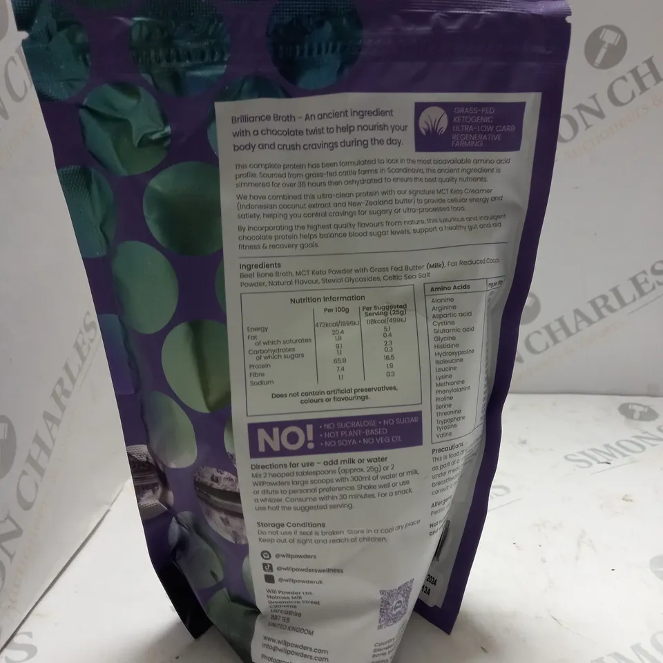 WILL POWDERS SCANDINAVIAN PROTEIN BONE BROTH  MILK CHOCOLATE CELTIC SEA SALT - 300G