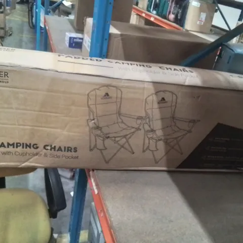 BOXED KEPLIN VOYAGER SET OF 2 PADDED CAMPING CHAIRS WITH CUP HOLDER AND SIDE POCKET MAX WEIGHT 120KG