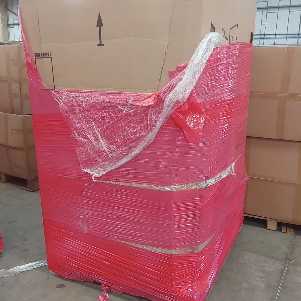 PALLET OF ASSORTED ITEMS INCLUDING: PROFESSIONAL 20 INCH SURFACE CLEANER, MERACH VIBRATION PLATE, DERW SHOWER SYSTEM, BRIWELLNA INSTANT WATER HEATING FAUCET, KIDS SCOOTER ECT