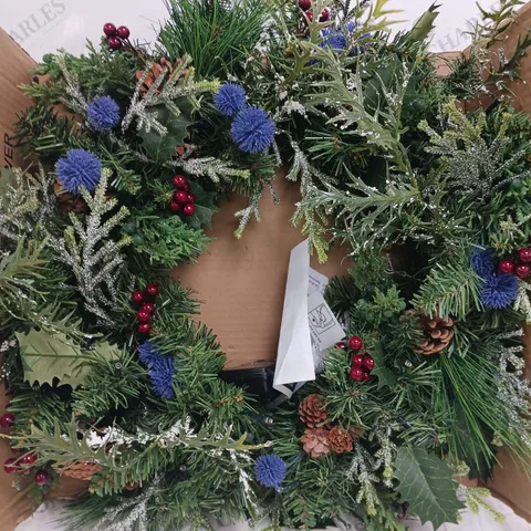 BLUE THISTLE PRE LIT WREATH