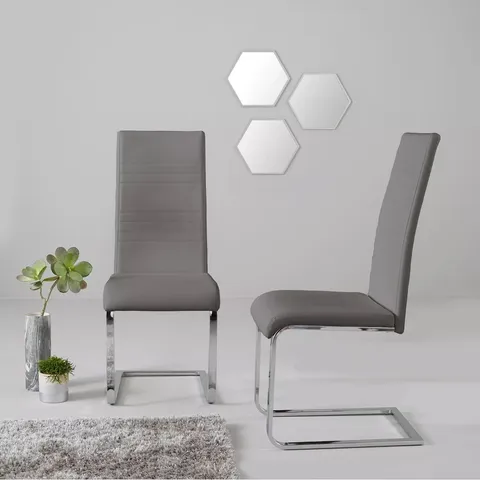 BOXED PAIR OF JET FAUX LEATHER CANTILEVER CHAIRS - MID GREY