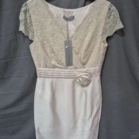 MICHAELA LOUISA LACE DRESS – IVORY LACE BODICE WITH BLUSH SATIN SKIRT - SIZE 12
