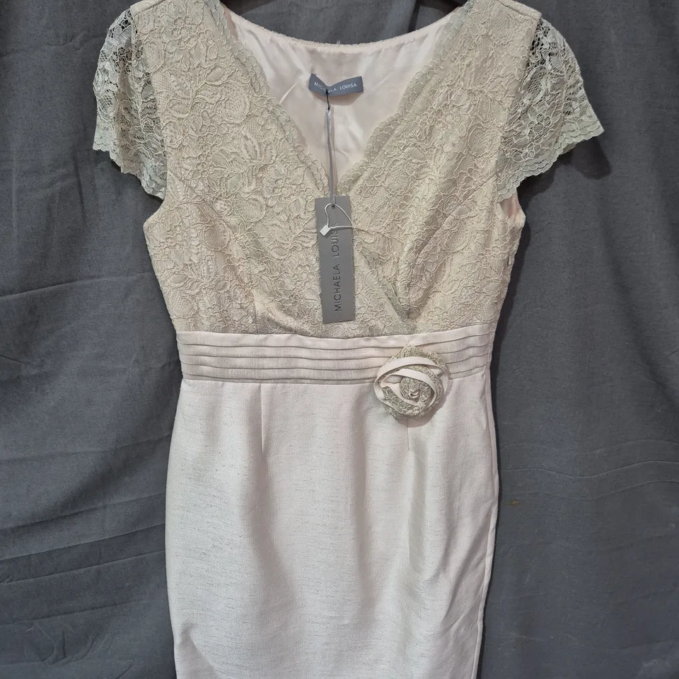 MICHAELA LOUISA LACE DRESS – IVORY LACE BODICE WITH BLUSH SATIN SKIRT - SIZE 12