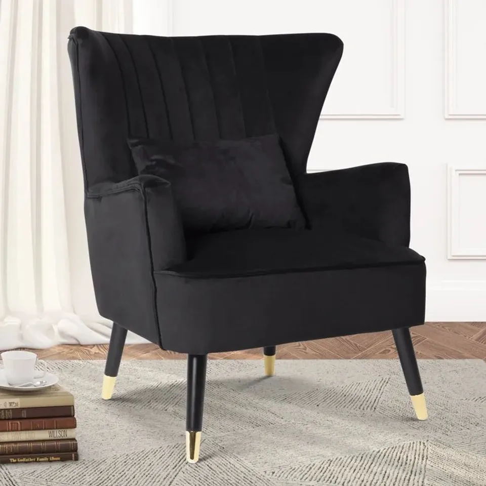 BOXED JOVANNY 77CM WIDE WINGBACK CHAIR UPHOLSTERED IN BLACK