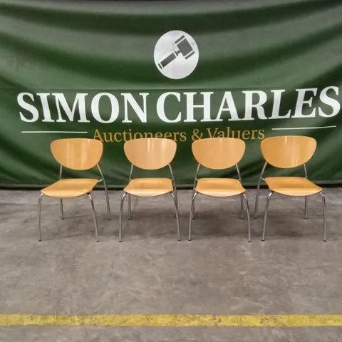 SET OF 4 STACKABLE WOOD DINING CHAIRS WITH METAL LEGS