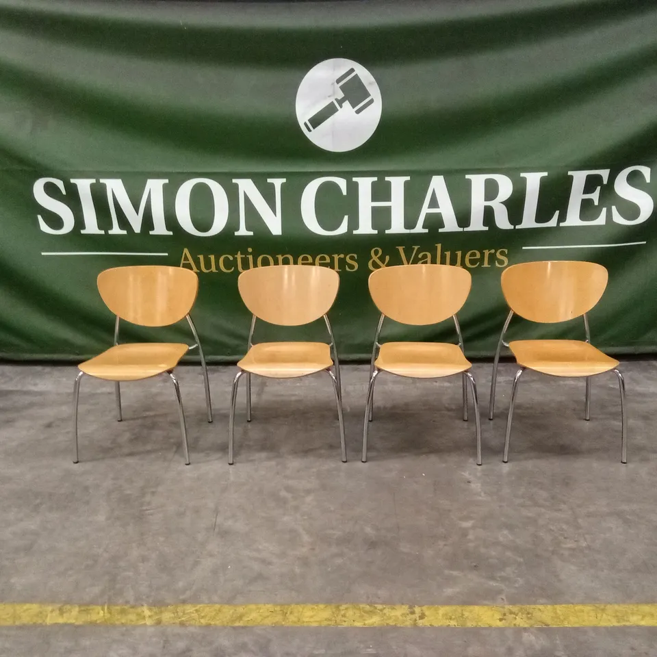 SET OF 4 STACKABLE WOOD DINING CHAIRS WITH METAL LEGS