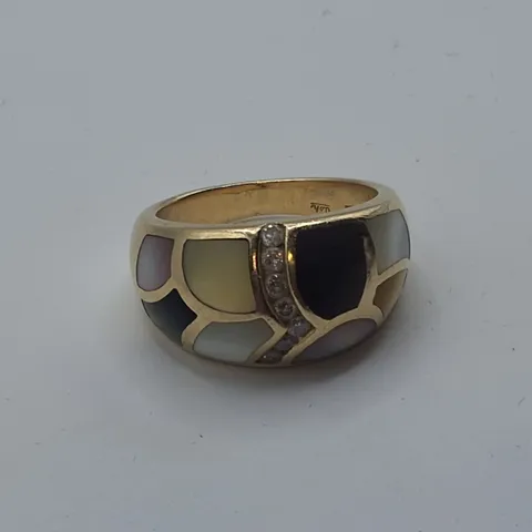 GOLD TONE RING WITH SET STONES - MARKED