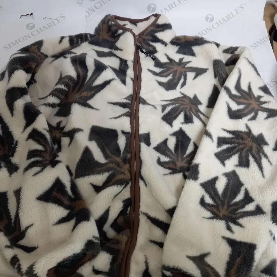 HUF LONG FLEECE JACKET IN CREAM & BROWN - MEDIUM
