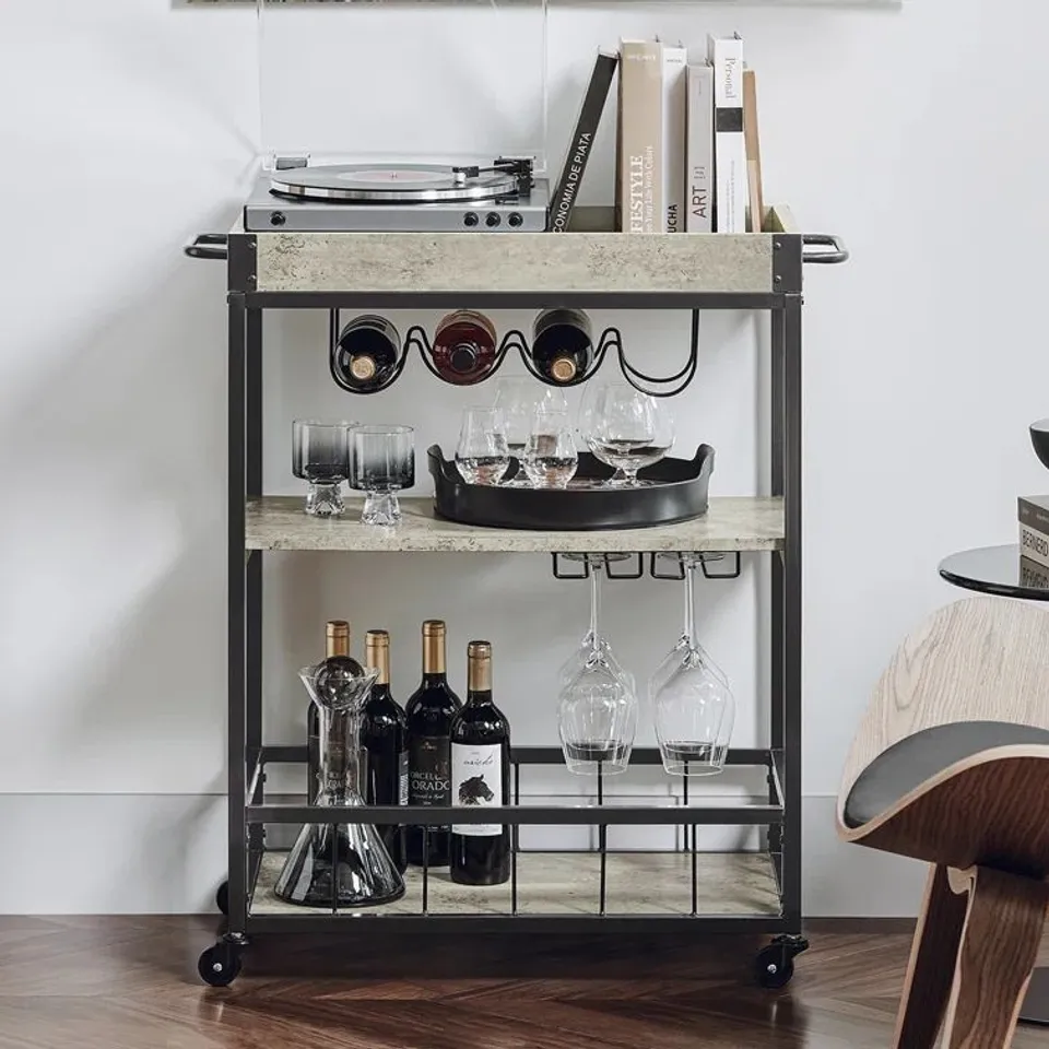 BOXED LOLETA METAL BAR CAR WITH WINE RACK 