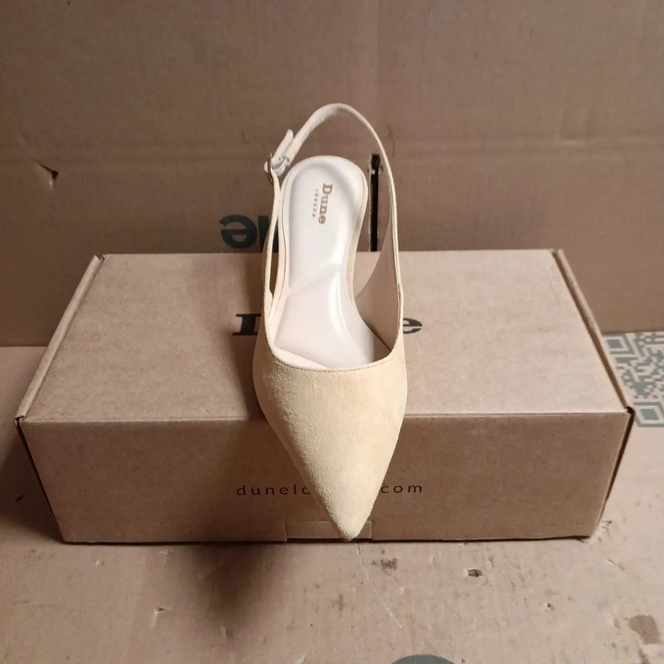 DUNE LONDON CELINNA SLINGBACK KITTEN HEEL – SAND SUEDE - UK 3 