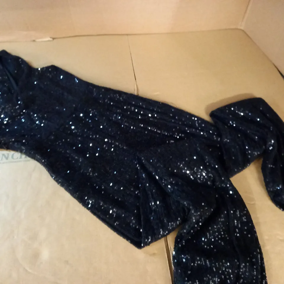 BOOHOO PETITE SEQUIN CUT OUT DETAIL FLARE JUMPSUIT - 10
