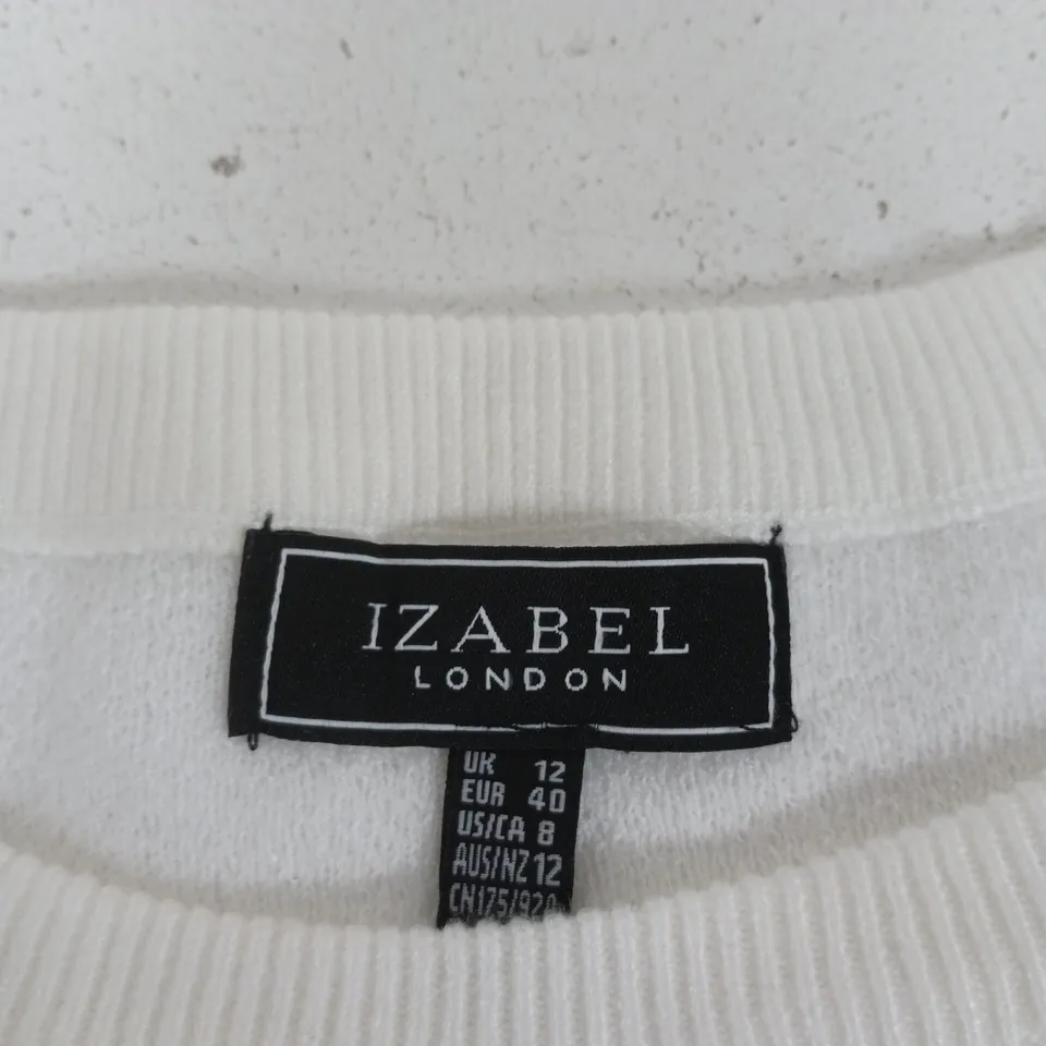 IZABEL LONDON WHITE KNIT TOP WITH BLACK ABSTRACT PRINT – UK 12