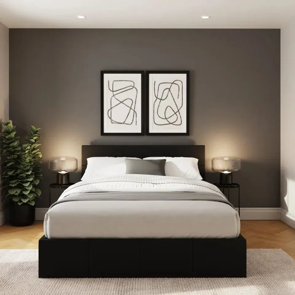 BOXED BEAIRD UPHOLSTERED OTTOMAN STORAGE BED - 5' KING SIZE, MATTE BLACK (2 BOXES)