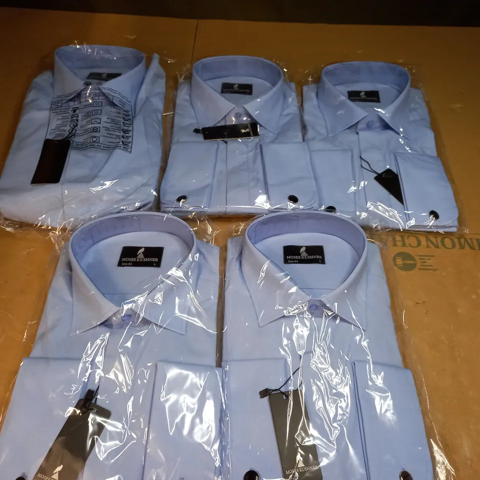 MOSES KUSHNER LOT OF 5 LONG SLEEVE SLIM FIT BUTTONED BLUE SHIRTS - LARGE