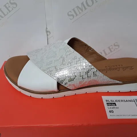 BOXED PAIR OF RUTH LANGSFORD LEATHER SANDALS IN WHITE SIZE 7