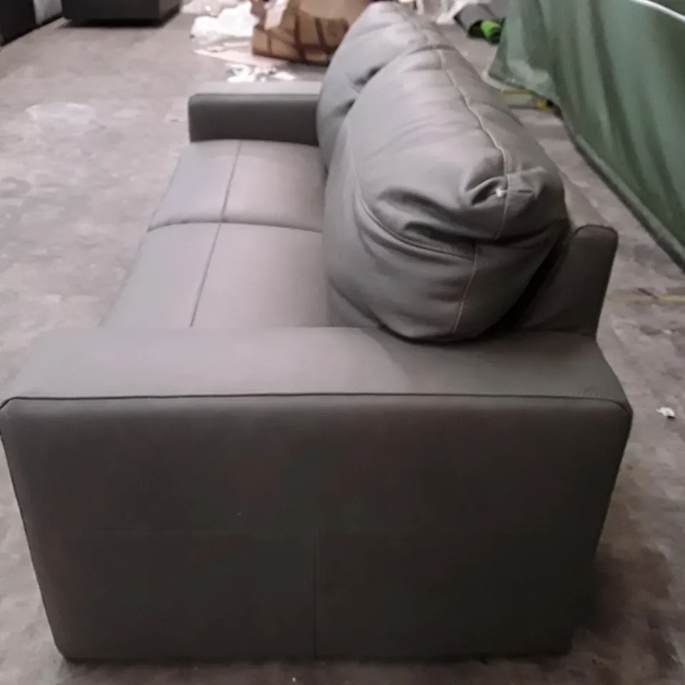 DESIGNER 3 SEATER SOFA - GREY LEATHER