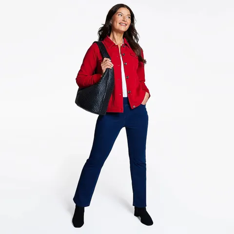 DENIM & CO. COMFY DENIM STYLE JACKET WITH COLLAR - FOREST GREEN - UK L