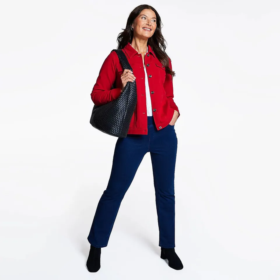 DENIM & CO. COMFY DENIM STYLE JACKET WITH COLLAR - FOREST GREEN - UK L