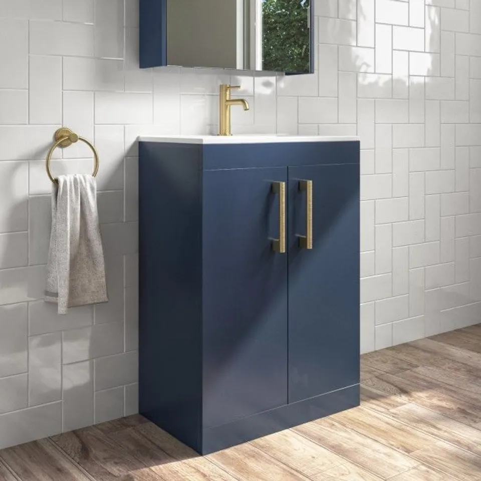 BOXED ASHFORD 500MM FLOOR STANDING VANITY UNIT (DOORS) MAT OCEAN BLUE 