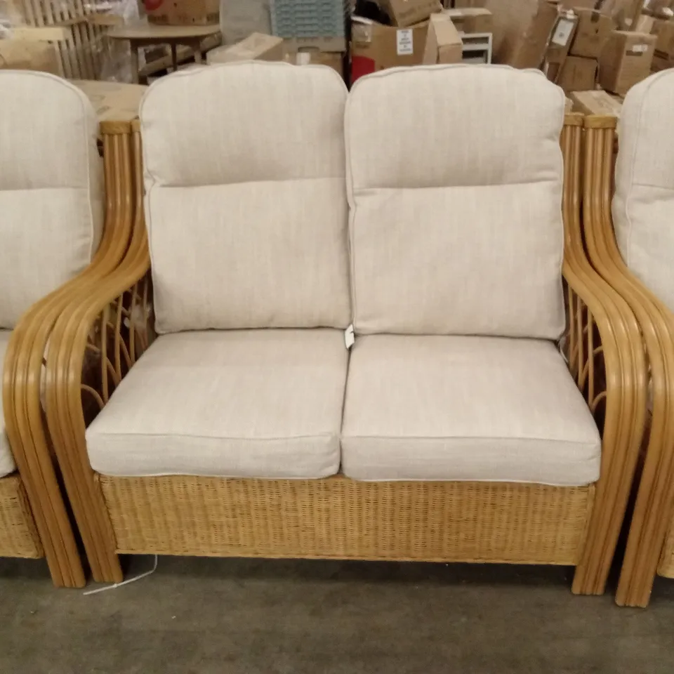 DESIGNER RATTAN SOFA SET // 2 SEATER SOFA AND 2 x ARMCHAIRS