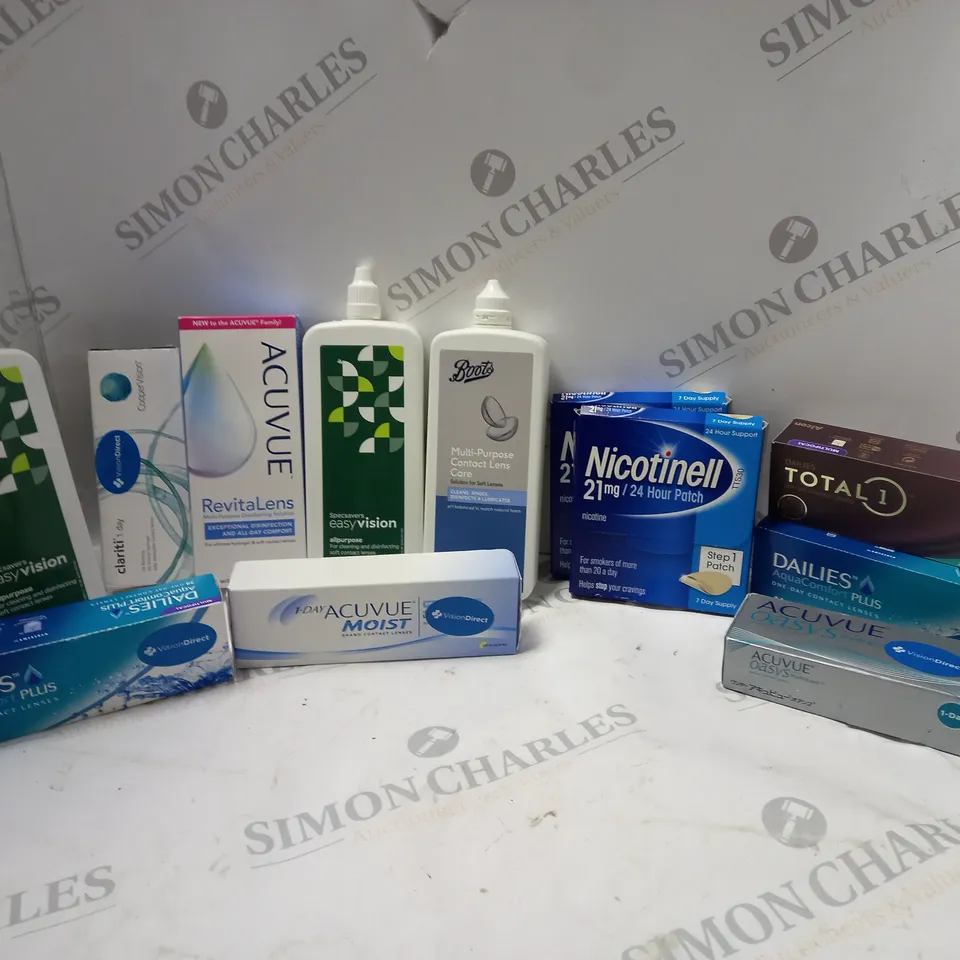 LOT OF HOUSEHOLD ITEMS TO INCLUDE NICOTINELL 21MG PATCHES, ETC
