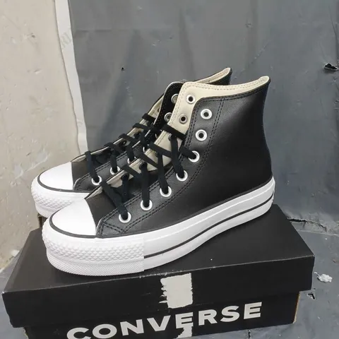 CONVERSE WOMENS LEATHER LIFT HI TOP TRAINERS - BLACK UK4